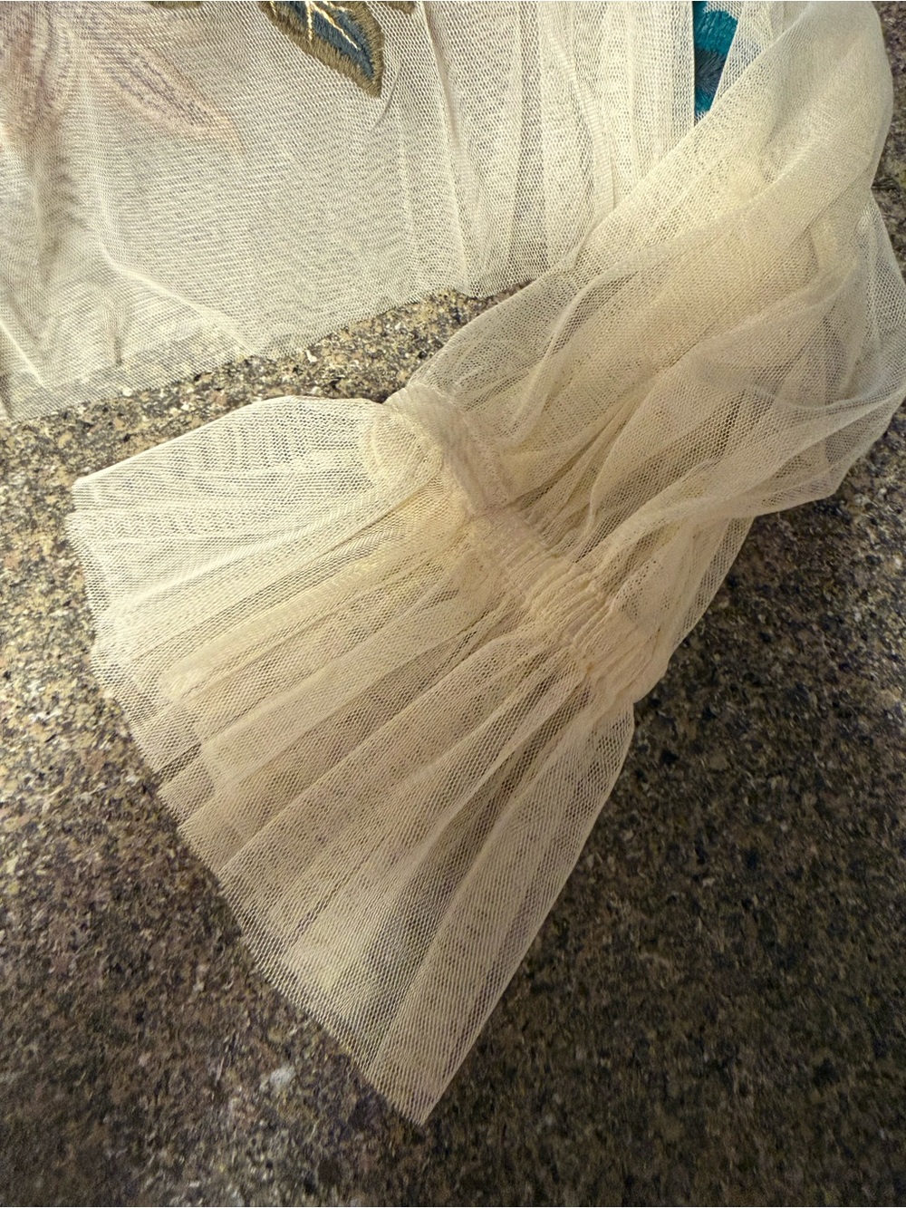 ANTHROPOLOGIE- Embroidered Floral Sheer Blouse in Cream with Pink & Teal Accents - Picture 4 of 5